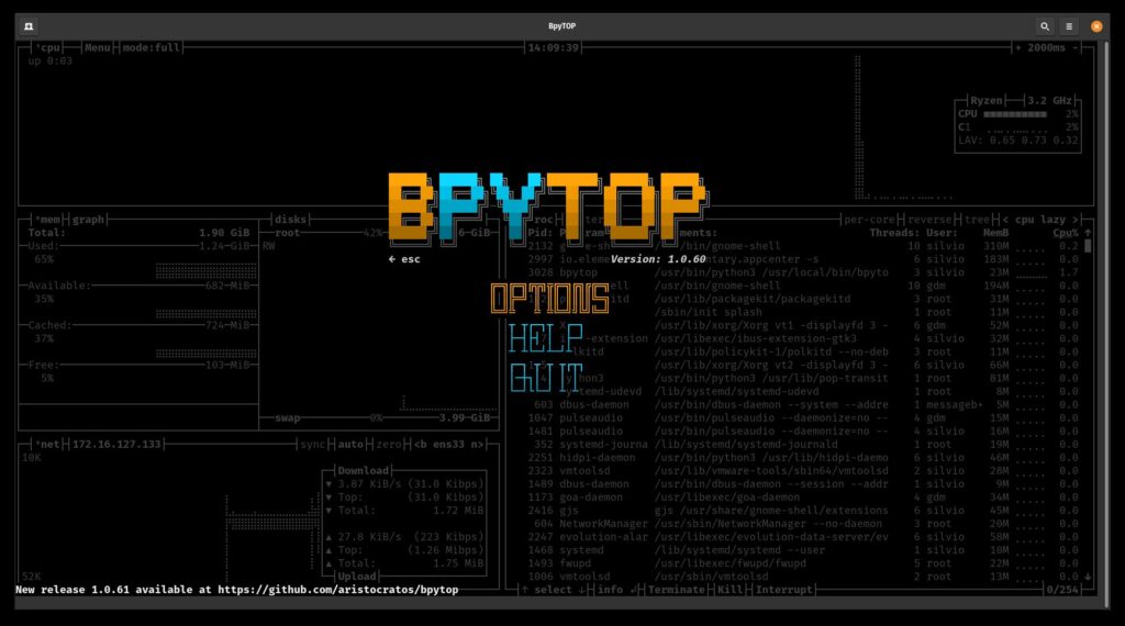Como monitorar o Hardware da máquina com Bpytop